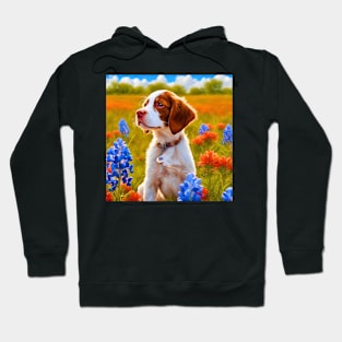 Brittany Puppy in Texas Wildflower Field Hoodie